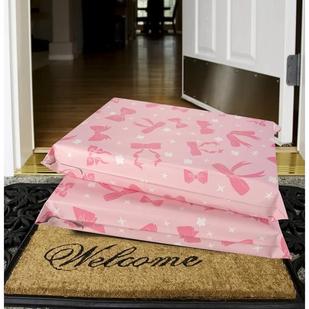 Pink Bow Poly Mailers 10x13 Inch (15) Waterproof High Durability